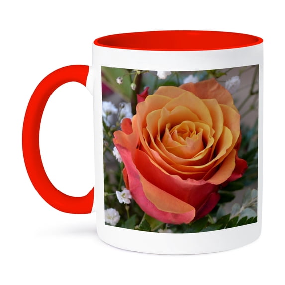 3dRose, Peach Rose III, 15oz Two-Tone Red Mug