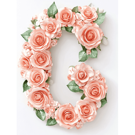Peach Rose Letter G Floral Canvas Wall Art Suitable for Living Room Bedroom Bathroom Office and Hallway Decoration.