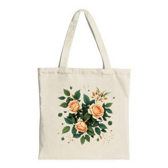 Peach Roses Tote Bag - Canvas Multifunctional Reusable Shopping Bag with Elegant Floral Design Perfect for Parties Travel & Shopping