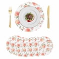 thumbnail image 1 of Peach Round 13 Inch Placemats Set of 6, Spring Floral Green Leaf Botanical Pink Fruit HeatResistant Non Slip Place Mats for Dining Table, Wipeable Braided Kitchen Table Mats for Housewarming, 1 of 9