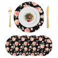 thumbnail image 1 of Peach Round 15 Inch Placemats Set of 4, Spring Floral Green Leaf Botanical Pink Fruit Black HeatResistant Non Slip Place Mats for Dining Table, Wipeable Braided Kitchen Table Mats for Housewarming, 1 of 9
