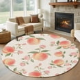 thumbnail image 1 of Peach Round Area Rug 5Ft Washable Circle Rugs for Living Room Bedroom, Spring Floral Green Leaf Botanical Pink Fruit Rustic Non-Slip Carpet Floor Mats Indoor Outdoor Carpet Runner Home Decor, 1 of 8