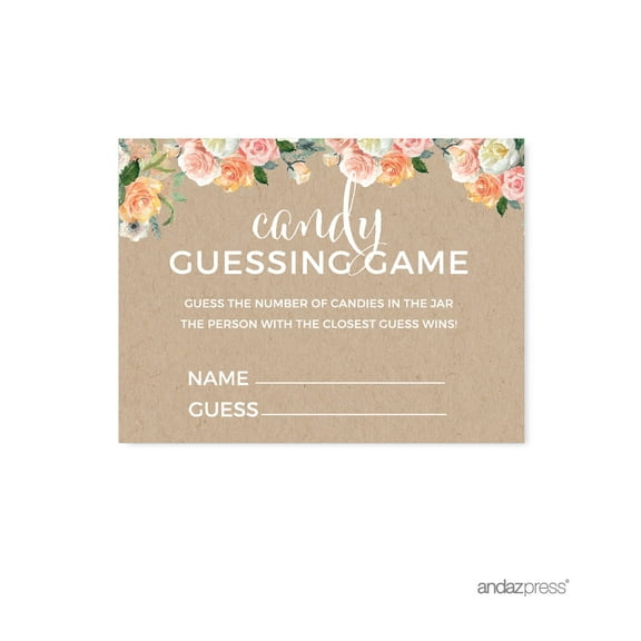 Peach Rustic Floral Garden Party, Candy Guessing Game Cards, 30-Pack, Games
