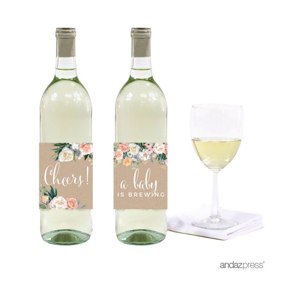 Peach Rustic Floral Garden Party, Wine or Apple Cider Bottle Labels, 10-Pack