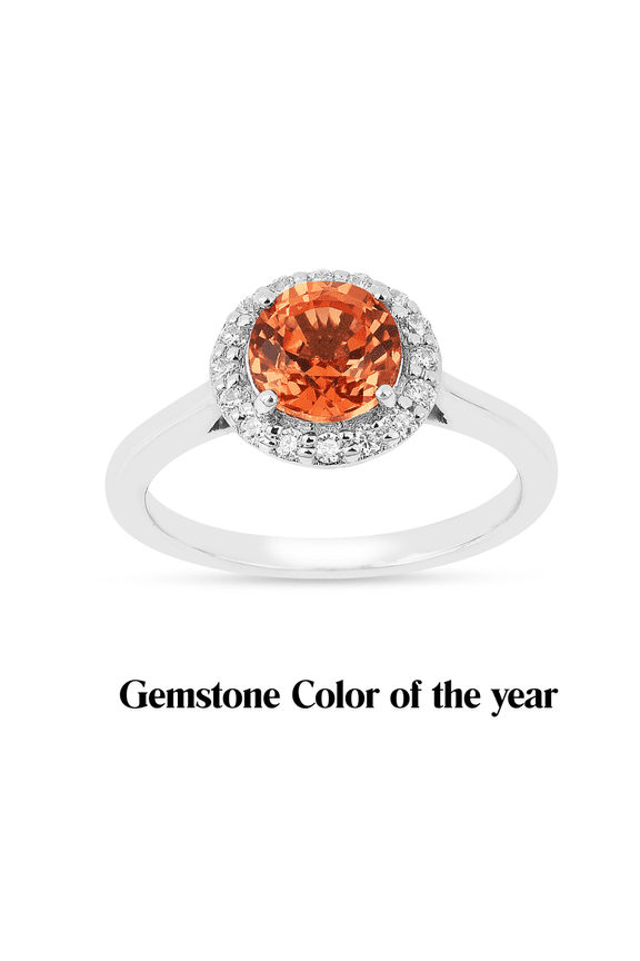 Peach Sapphire Round Halo Ring