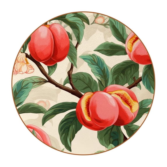 Peach Set of 6 Microfiber Leather Round Coasters, 11x11 cm/4.3x4.3 in Drink Coasters - Absorbent Cup Mats for Table, Bar, Home - Black Coaster Set