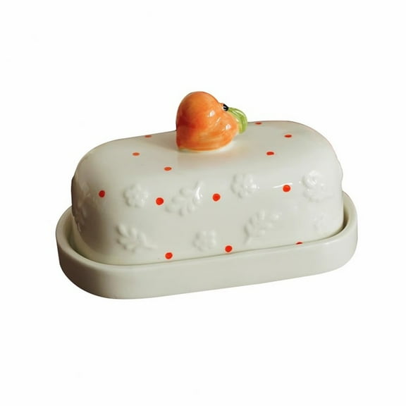 Peach Shaped Relief Floral Butter Dish with Lid Butter Dish Cheese Dish