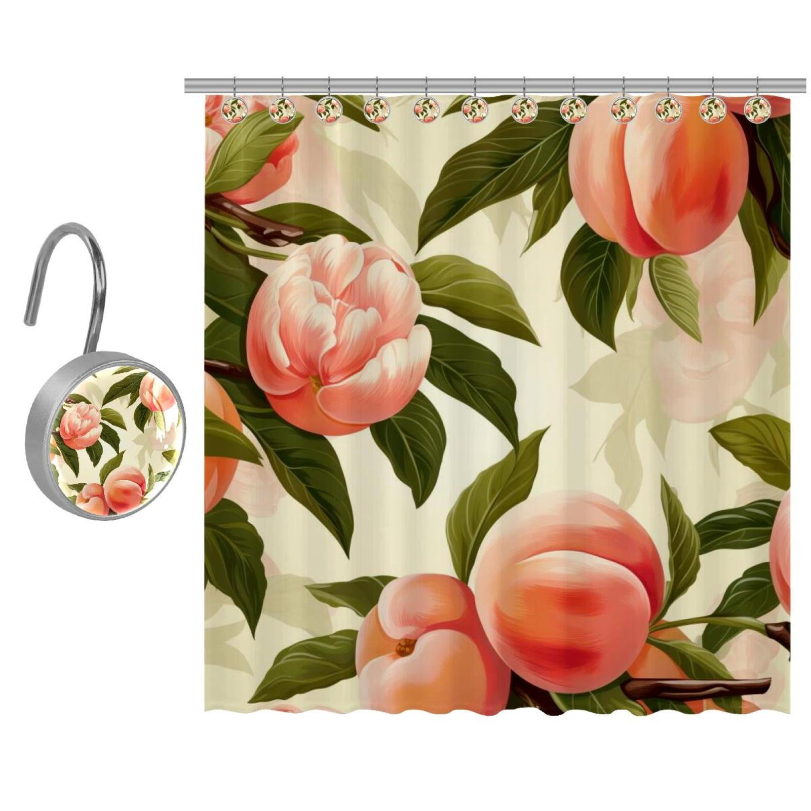 Peach Shower Curtain, Cloth Fabric Bathroom Decor Set with Hooks ...