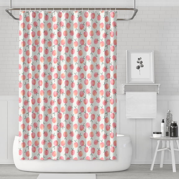 Peach Shower Curtain - Kawaii Pink Peach Fruit Tropical Summer Print, 72x72 Inch Waterproof Bathroom Curtain with Metal Grommets & 12 Hooks, Fade-Resistant Polyester Fabric, Modern Aesthetic