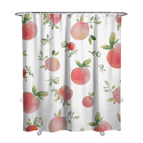 Peach Shower Curtain, Waterproof Fabric Bathroom Shower Curtain with Plastic Hooks, Machine Washable Tropical Pink Fruit Pattern Print Design Modern Fresh Juicy Sweet Painting Aesthetic Peach Lover