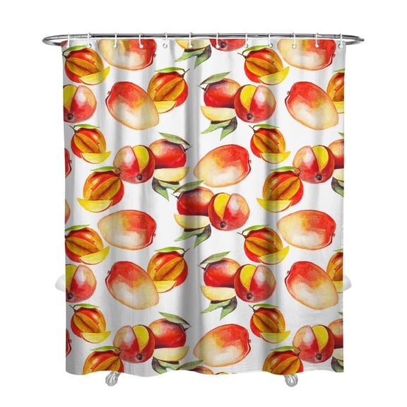 Peach Shower Curtain, Waterproof Fabric Bathroom Shower Curtain with Plastic Hooks, Machine Washable Tropical Pink Fruit Pattern Print Design Modern Fresh Juicy Sweet Painting Aesthetic Peach Lover