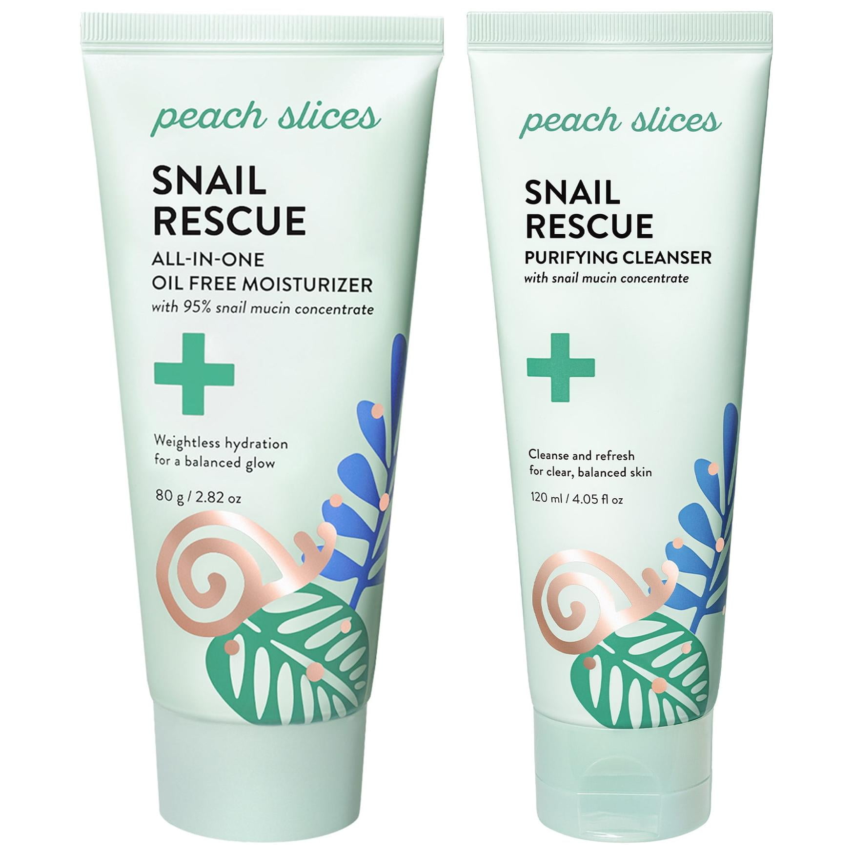 Peach Slices Snail Rescue Skincare Bundle Purifying Facial Cleanser & Oil-Free Moisturizer