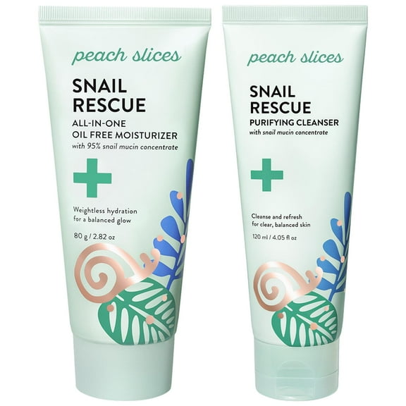 Peach Slices Snail Rescue Skincare Bundle Purifying Facial Cleanser & Oil-Free Moisturizer