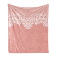 thumbnail image 1 of Peach Soft Flannel Fleece Blanket, Abstract Lace Design Wedding Engagement Inspiration Floral Arrangement Pale Backdrop, Cozy Plush for Indoor and Outdoor Use, 70" x 90", Coral White, by Ambesonne, 1 of 5