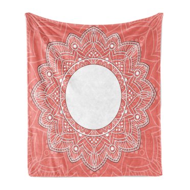 Peach Soft Flannel Fleece Blanket, Lace Design with Lines and Circles Bridal Inspirations with Soft Colored Background, Cozy Plush for Indoor and Outdoor Use, 70" x 90", Coral White, by Ambesonne