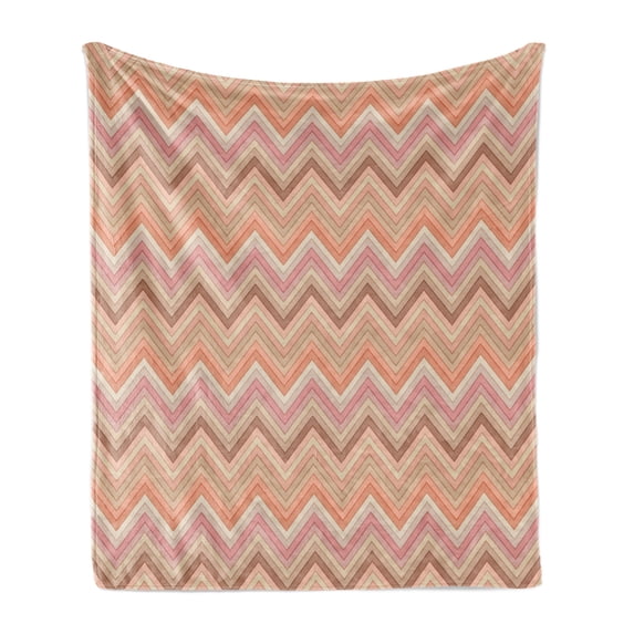 Peach Soft Flannel Fleece Blanket, Old Fashion Zigzag Chevron Pattern with Warm Color Scheme Vintage Retro Design Print, Cozy Plush for Indoor and Outdoor Use, 60" x 80", Multicolor, by Ambesonne