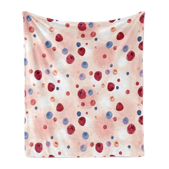 Peach Soft Flannel Fleece Blanket, Raspberries Blueberries Cranberries Food Themed Design with Abstract Circle Backdrop, Cozy Plush for Indoor and Outdoor Use, 60" x 80", Multicolor, by Ambesonne