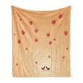 thumbnail image 1 of Peach Soft Flannel Fleece Blanket, Romantic Heart Shapes in Floral Drawn Like Pattern and Little Birds Print, Cozy Plush for Indoor and Outdoor Use, 50" x 60", Apricot and Dark Coral, by Ambesonne, 1 of 5