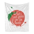 thumbnail image 1 of Peach Soft Flannel Fleece Blanket, Soft Fruit Design with Stem and Leaf Lets Eat Peach on the Beach Quirky Words, Cozy Plush for Indoor and Outdoor Use, 60" x 80", Green Coral White, by Ambesonne, 1 of 6