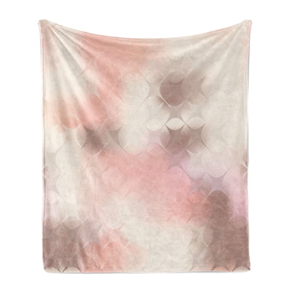 Peach Soft Flannel Fleece Throw Blanket, Abstract Square Shapes with Stars Pattern Warm Color Scheme Modern Artwork Print, Cozy Plush for Indoor and Outdoor Use, 50" x 70", Coral Umber, by Ambesonne