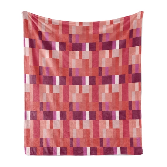 Peach Soft Flannel Fleece Throw Blanket, Geometrical Design Squares with Various Shapes and Sizes Colorful Image Abstract, Cozy Plush for Indoor and Outdoor Use, 50" x 60", Purple Coral, by Ambesonne