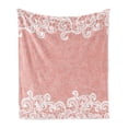 thumbnail image 1 of Peach Soft Flannel Fleece Throw Blanket, Lace Design on Soft Colored Background Ornamental Pattern Wedding Inspired Image, Cozy Plush for Indoor and Outdoor Use, 60" x 80", Coral White, by Ambesonne, 1 of 6