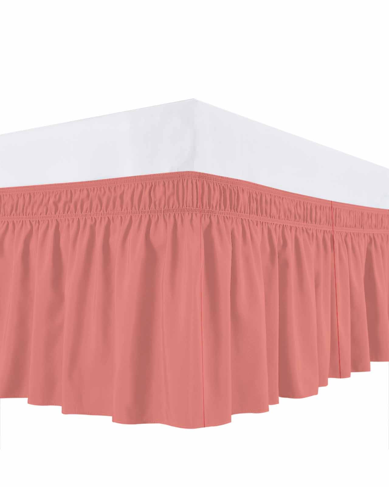Peach Solid Bed Skirt Bed Skirts King Size 18 Inch Drop, Wrap Around Dust Ruffle&nbsp;Bedskirt with Adjustable Elastic Belt for Queen Size Beds