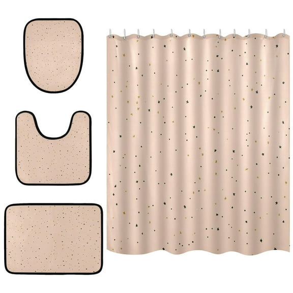 Peach Solid Color Background Bathroom Accessory Curtain Sets Bath Curtain Anti-Slip Mats and Toilet Pad 66x72in
