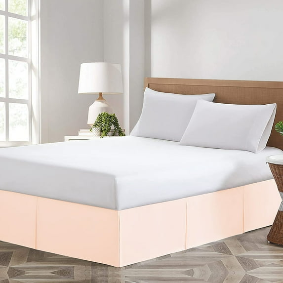 Dee's Collection Magic Bed Skirt 17 Inch Drop Length 100% Microfiber Fabric Pleated Split Corners (King-Peach)