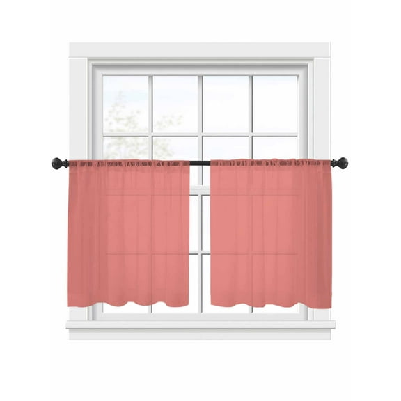 Peach Solid Sheer Curtains 45 Inches Long 2 Panels Light Filtering Semi Sheer Window Curtains Drapes for Bedroom Living Room 52"x45"x2