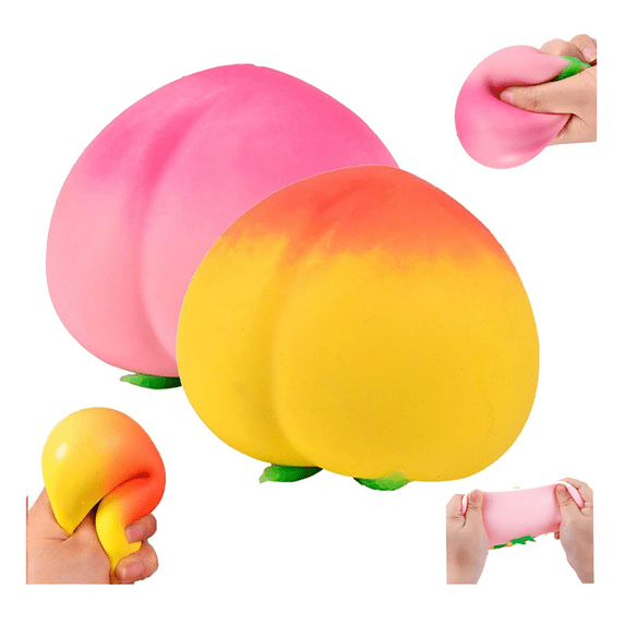 Peach Squeeze, Squeeze Peach, Soft Squeezy Fruit Squeezes, Squeezees Fidget for Adults, Cute Fruit Squeezes Stress Relief Gifts (Pink & Yellow_Peach)