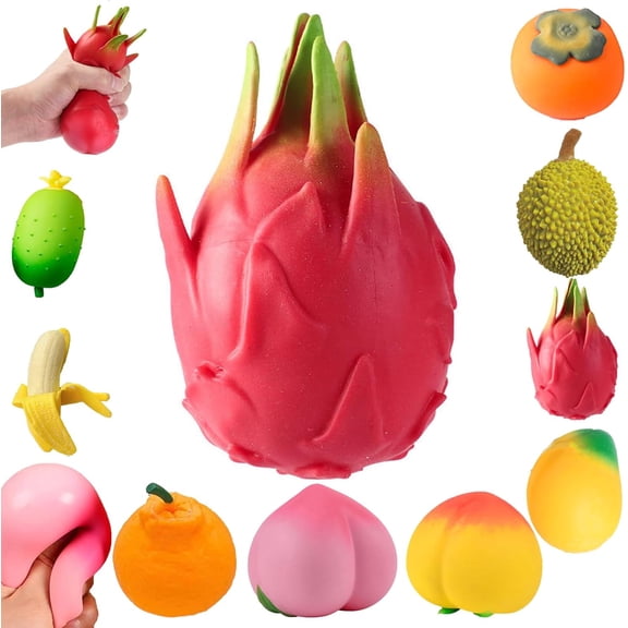 Peach Squishy, Dragon Fruit Squishy, Cucumber/Orange/Durian/Mango/Persimmon/Banana Fruit Squishy Toys Set, Soft Slow Rising Squeeze Stress Relief Fidget Toys