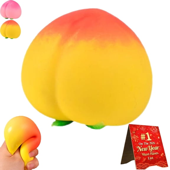 Peach Squishy Stress Relief Squeeze, Slow Rising Soft Peach Fidget, Flexible Durable Material, Compact Handheld Size, Pink and Yellow