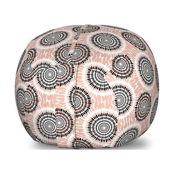 Peach Storage Toy Bag Chair, Symmetrical Circular Shapes Pattern Abstract Background Soft Color Image Print, Stuffed Animal Organizer Washable Bag, Small Size, Coral Black White, by Ambesonne