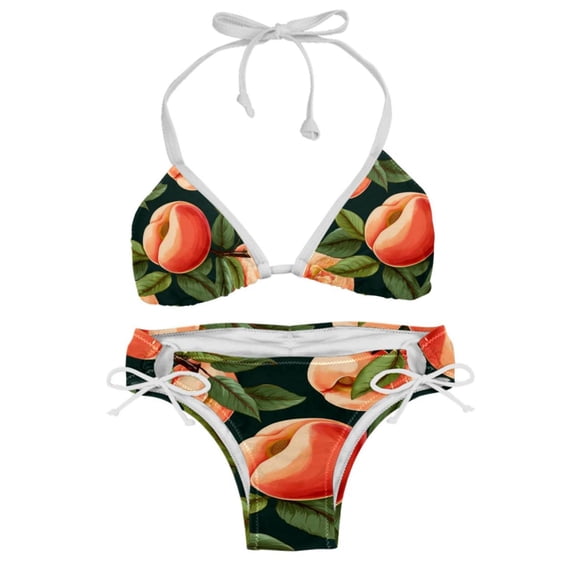 Peach Stylish Bikini Set with Detachable Sponge & Adjustable Strap, 2-Pack One-Piece Swimsuits for All Scenes