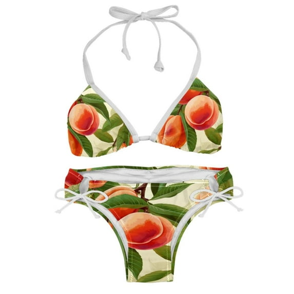 Peach Stylish Bikini Set with Detachable Sponge & Adjustable Strap, 2-Pack One-Piece Swimsuits for All Scenes