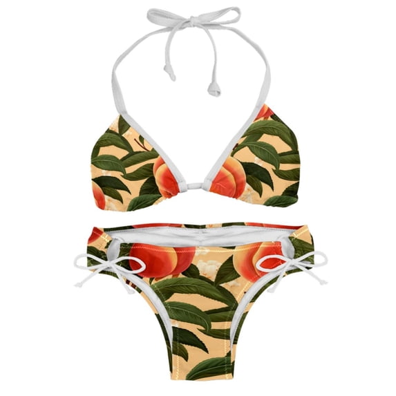 Peach Stylish Bikini Set with Detachable Sponge & Adjustable Strap, 2-Pack One-Piece Swimsuits for All Scenes