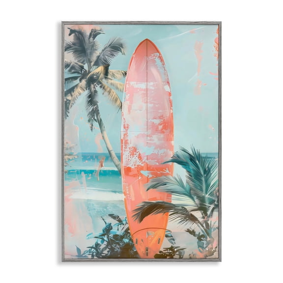 Stupell Industries Peach Surf Distressed Modern Gray Framed Giclee Art, design by LSR Design Studio, 30 x 20