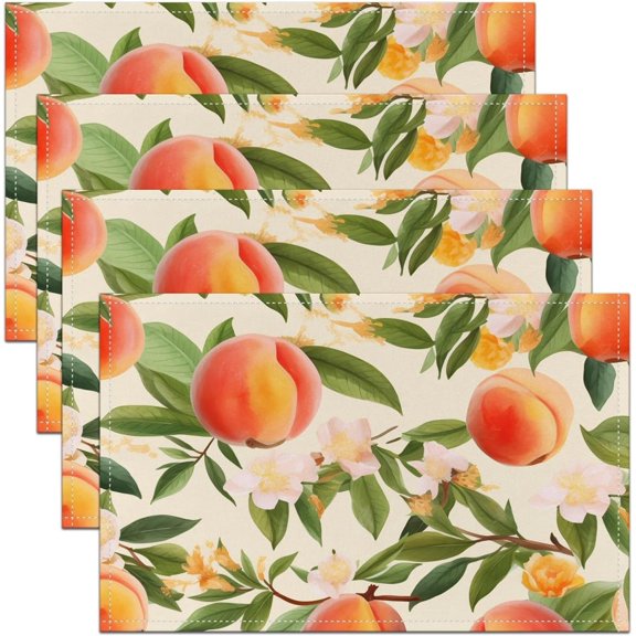 Peach Table Mats Placemat 12"x18" Cute Fruits Placemats Set of 4 Tropical Plant Placemats for Dining Table Indoor Outdoor Kitchen Cartoon Decor Table Place Mats