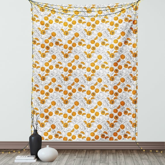 Peach Tapestry, Hand-Drawn Silhouette Juicy Peach Slices Colored with Watercolor Print, Wall Hanging for Bedroom Living Room Dorm Decor, 40W X 60L Inches, Brown Orange and White, by Ambesonne