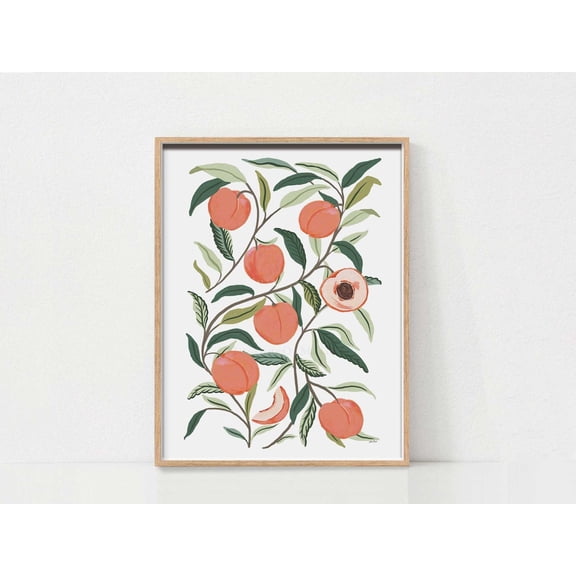 Peach Tree Botanical Fruit Kitchen Farmhouse Wall Decor, Stretched Canvas 8x10in