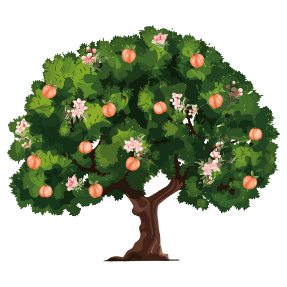 Peach Tree with Lots of Peaches and Flowers Artwork Design Vinyl Wall Decal - Collection of Sweet Fruits on a Branch for Living Room Wall Decoration - 20" x 22"
