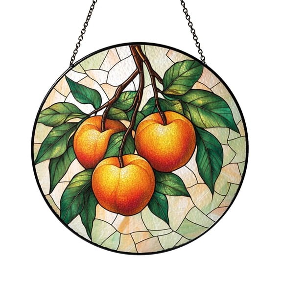 Peach Tree Stained Glass Window Panel – Decorative Window Accent