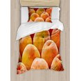 thumbnail image 1 of Peach Twin Size Duvet Cover Set, Close up Photo of Newly Picked Nutritious Fruit in a Market Fuzzy Skin Sweet Taste, Decorative 2 Piece Bedding Set with 1 Pillow Sham, Orange Yellow, by Ambesonne, 1 of 3