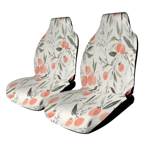 Peach Watercolor Floral Pattern Design Car Seat Covers Front Seats Universal Fit for Cars SUV Truck Auto Interior Accessories