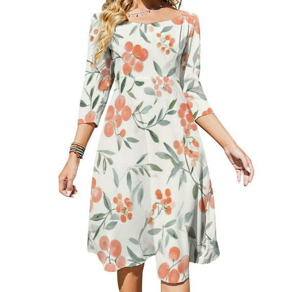 Peach Watercolor Floral Pattern Design Women's Fall Dresses Casual Loose Flowy Swing Shift Dress