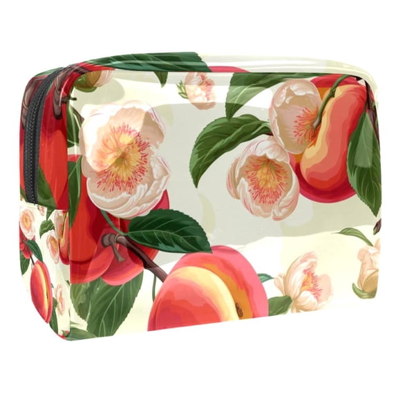 Peach Waterproof Cosmetic Storage Bag with Zipper, Lightweight, Large Capacity, Printed Design - Makeup Pouch for Women and Girls on the Go!