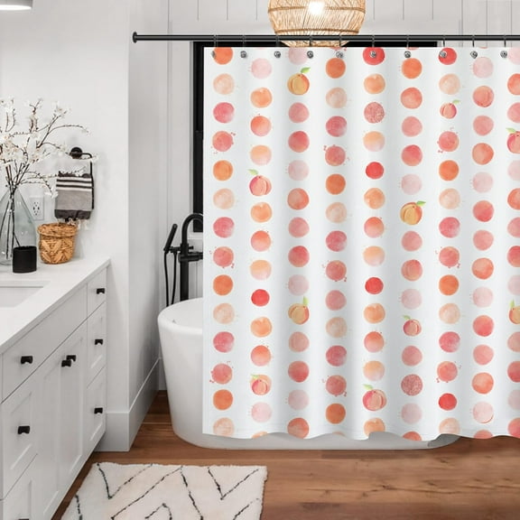 Peach Waterproof Shower Curtain, Allover Fruits Cute Bright Colorful Design Waterproof Fabric Bathroom Curtains Set with Hooks for Bathroom Decor Accessories, Peachy Pink 60"W x 72"L (Pack of 1)