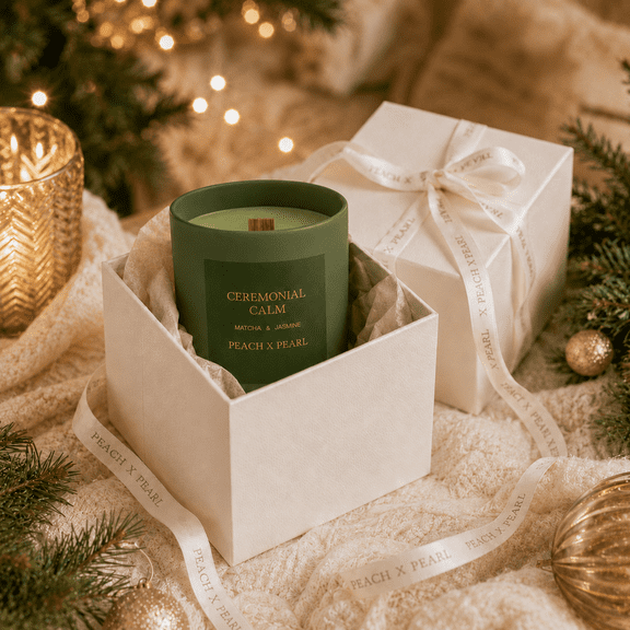 Peach X Pearl Co 12 Oz Matcha Scented Jar Candles with 70 h Burn Time, Holiday Gift