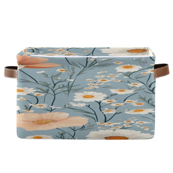 Peach and White Color Flowers Square Storage Bins with Handles Collapsible Containing Box 1 Pack